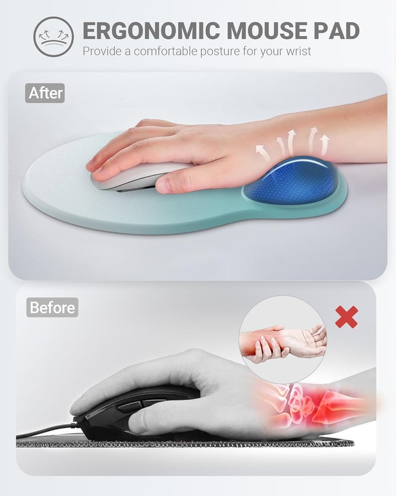 Laborio Ergonomic Mouse Pad Wrist Support Set, Memory Foam Keyboard Wrist Rest Set, Keyboard Pad, Non-Slip Base Mousepad(Gradient White Blue Set) - Image 2